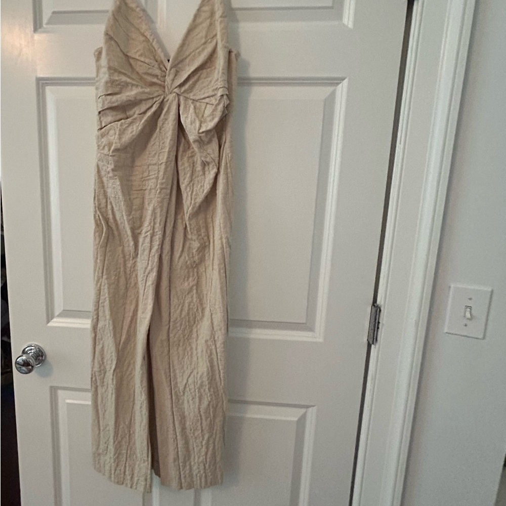 Cream linen maxi dress with front slit